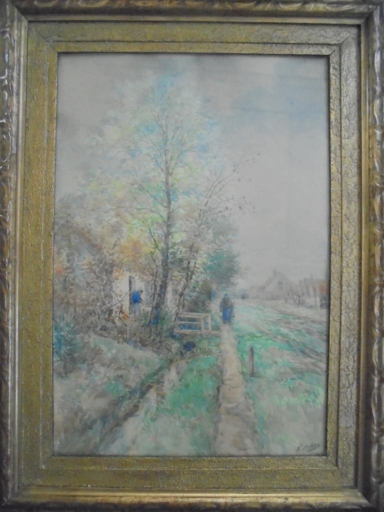 Henri Seghers  1848 - 1949   Aquarel   Landschap, Antiquités & Art, Art | Peinture | Classique, Envoi