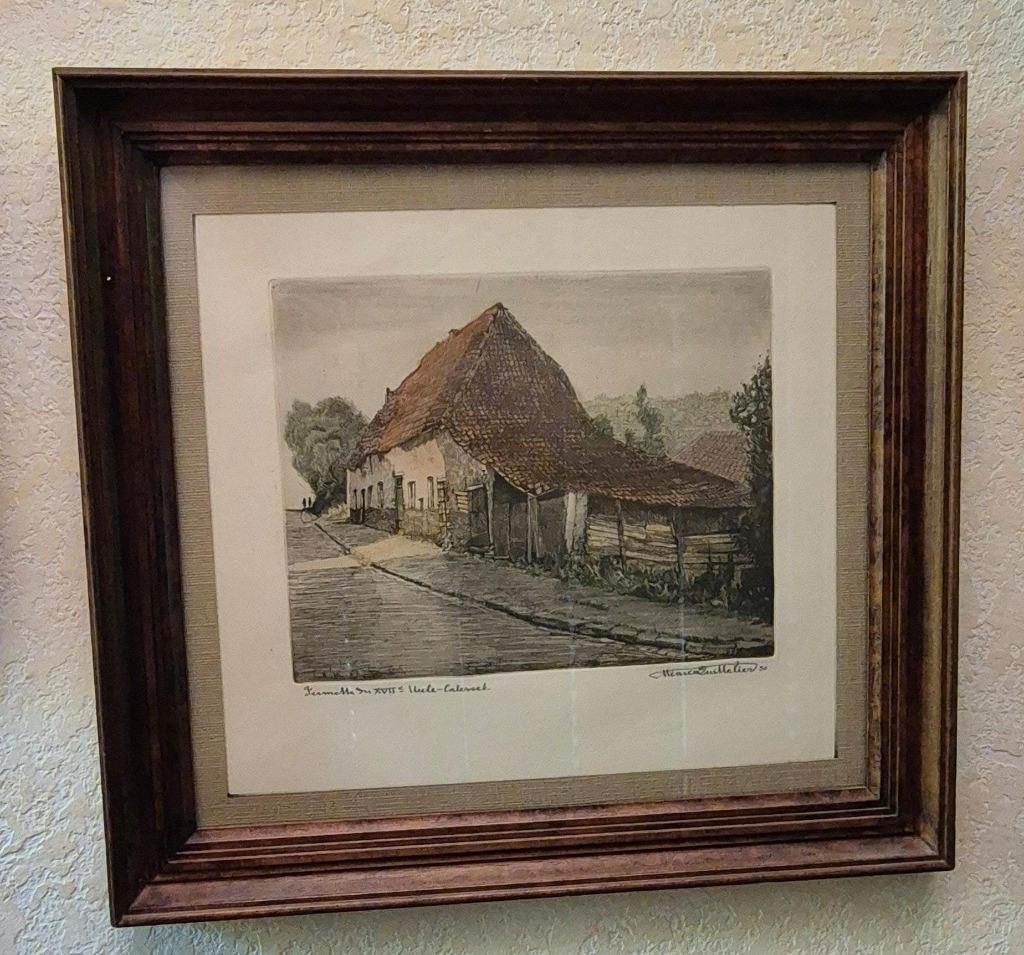 Gravure d' Henri Quittelier "fermette d'Uccle du XVIIe", Enlèvement ou Envoi