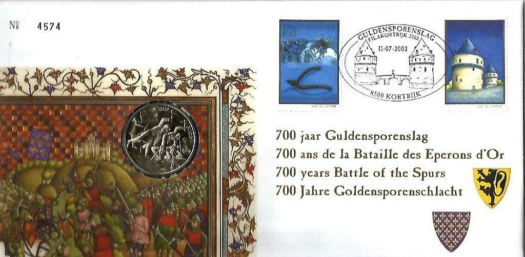 België 2002 - Numisletter OBP 3088 700 jaar Guldensporenslag, Postzegels en Munten, Met stempel, Orginele gom, Ophalen of Verzenden