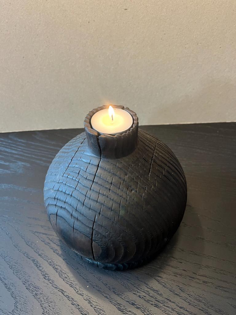 Handgedraaid houten theelichthouder, Ophalen, Nieuw, Kandelaar