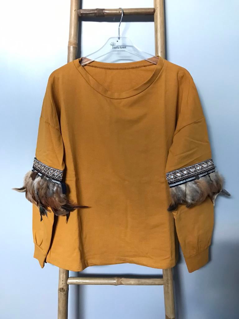 Pull jaune moutarde, manches à plumes., Comme neuf, Jaune