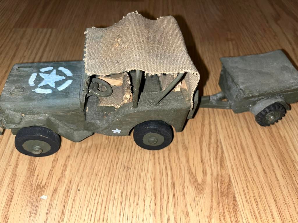 ancien jouet de collection, jeep us + remorque, Enlèvement ou Envoi, Armée de terre, Miniature ou Figurine