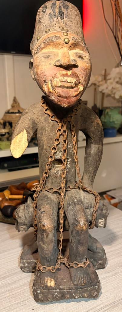 NKISI NKONDI-FETISH, art tribal du Congo, avec chaîne, 55 cm, Enlèvement ou Envoi