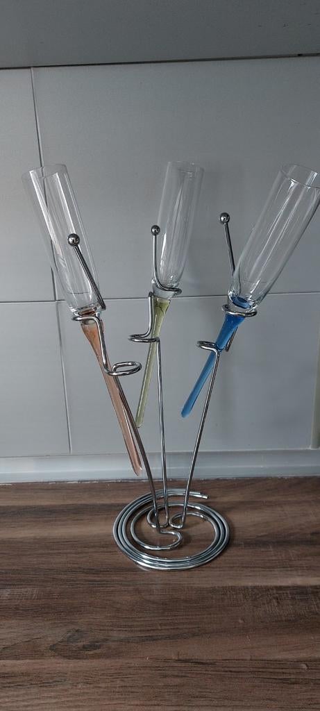 Porte-verre vintage avec 3 flûtes, Enlèvement ou Envoi