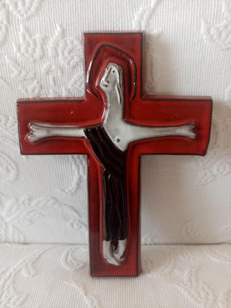 Keramisch kruis van Oswald Tieberghien jaren 60 18/13.50CM, Antiek en Kunst, Antiek | Keramiek en Aardewerk, Ophalen of Verzenden