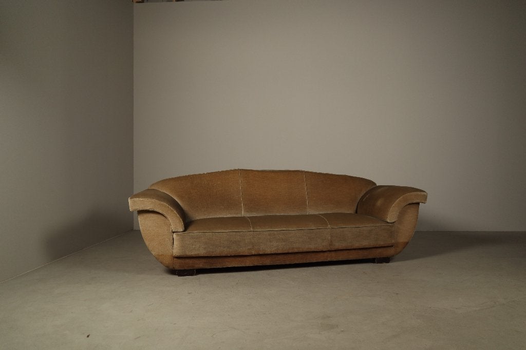 Canapé trois places Art Déco en velours d'origine, vers 1930, Enlèvement