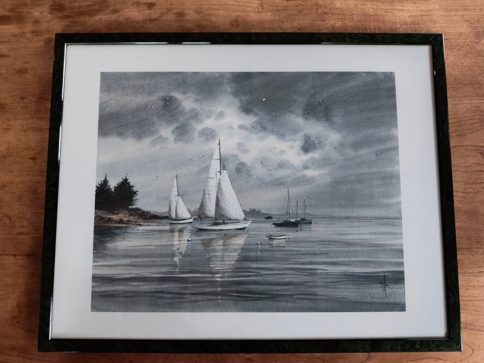 Aquarelle de 2 voiliers. Signé par Stéphane LAURO, Enlèvement