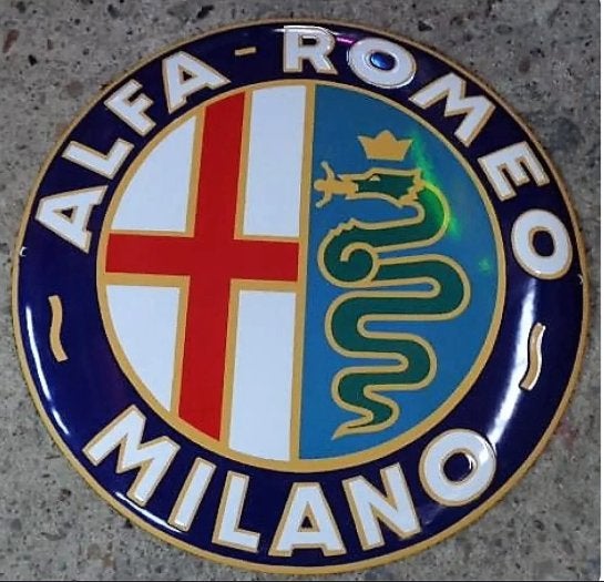 Alfa Romeo Milano groot emaillen reclame bord, Verzamelen, Ophalen of Verzenden, Nieuw, Reclamebord