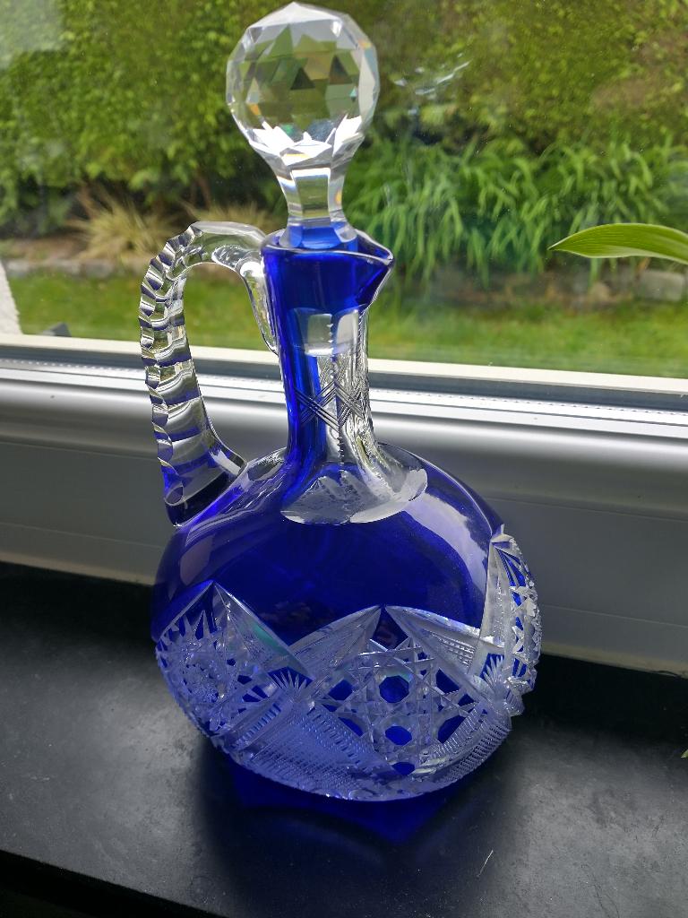 carafe en cristal doublé bleu cobalt, Antiquités & Art, Enlèvement