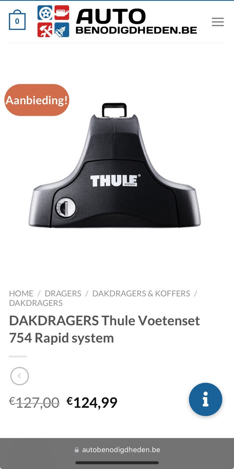 Voetenset 754 thule, Auto diversen, Dakdragers, Ophalen, Zo goed als nieuw