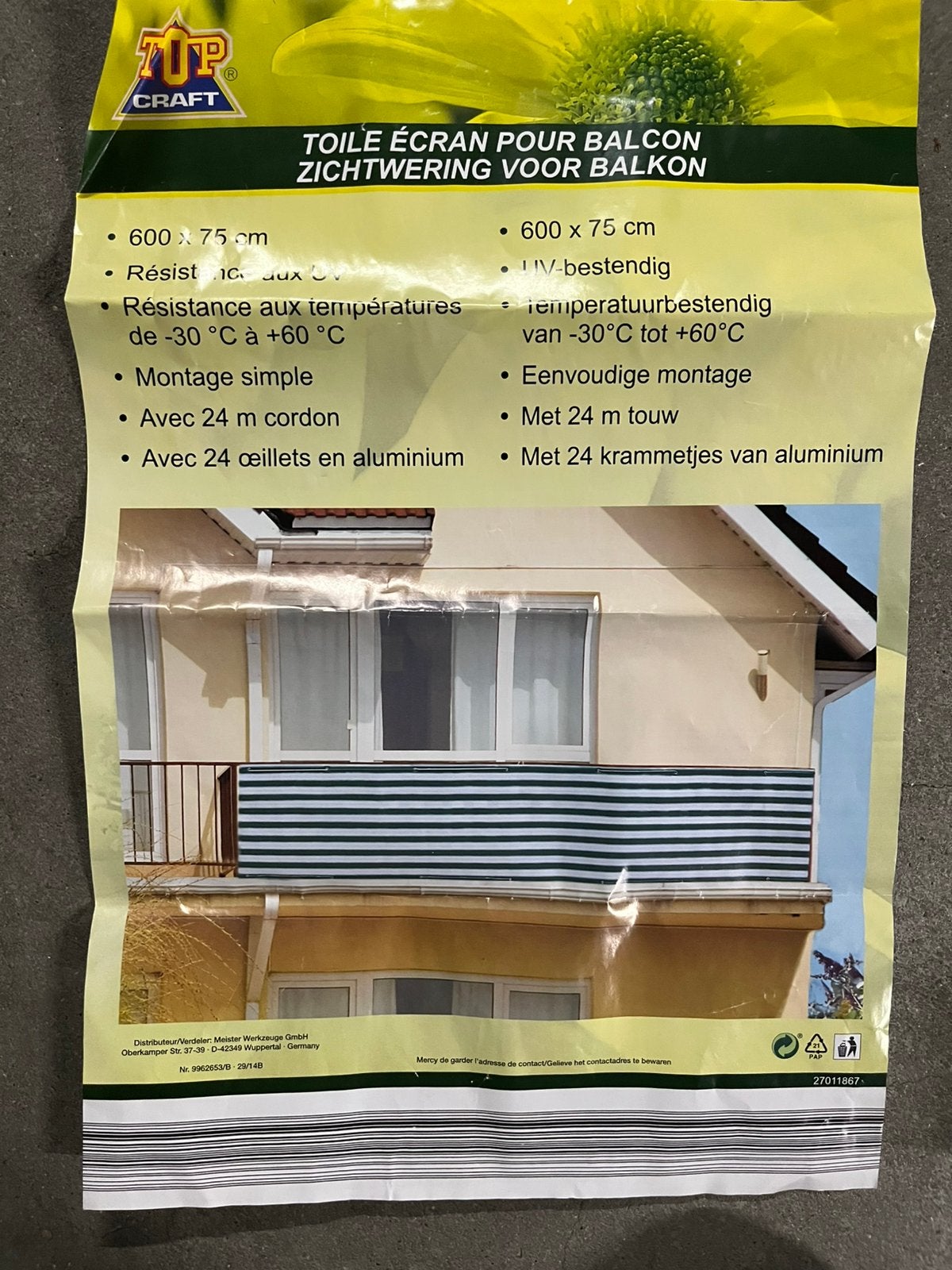 Draps de balcon à l'épreuve des yeux, résistants aux UV, Enlèvement ou Envoi, Comme neuf