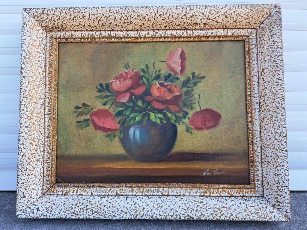 huile sur toile fleur signe, Enlèvement ou Envoi