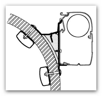 Thule Omnistor alu adapter 4m voor rond dak Hymer tot 1995, Ophalen, Gebruikt