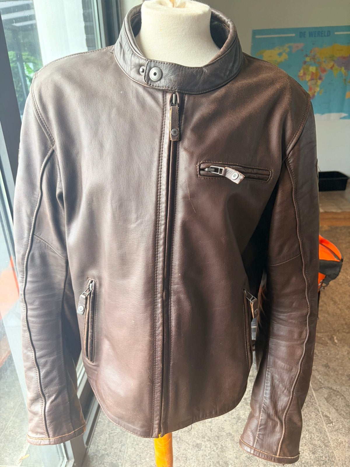 Veste de moto Rev'it Taille 54 cuir marron avec protection, Enlèvement ou Envoi, Seconde main, Hommes, Manteau | cuir