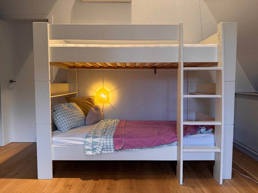 Witte hoogslaper, stapelbed 90x200, Ophalen, Eenpersoons, Wit, 200 cm