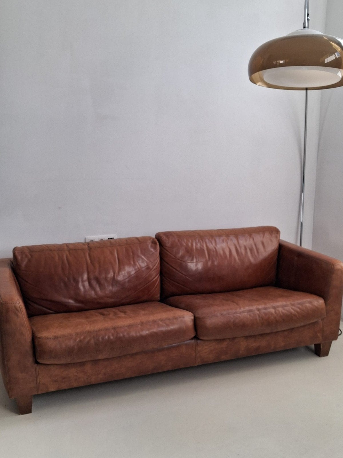 Vintage leren 2-zitsbank, Huis en Inrichting, Ophalen, Leer