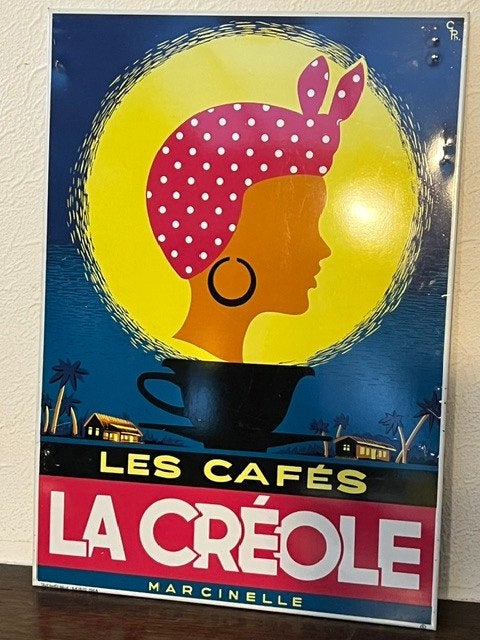 Plaque publicitaire  en tole Les Cafés La Créole Marcinelle, Collections, Enlèvement, Panneau publicitaire