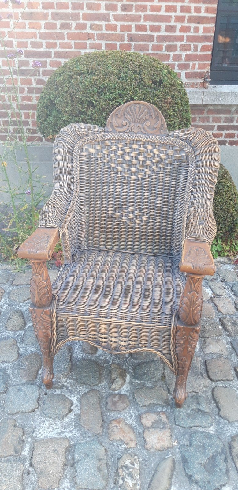 Antieke vintage Korbaselstoel, Tuin en Terras, Ophalen
