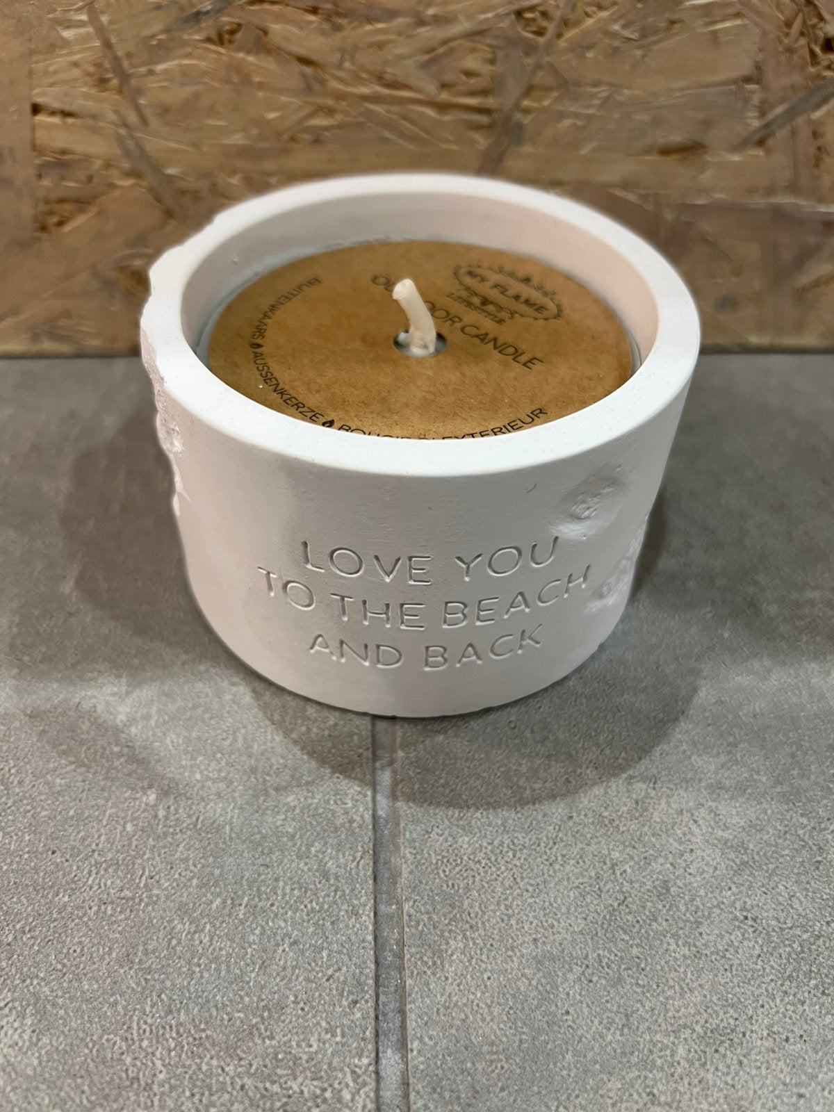 Buitenkaars - Love you the the beach and back, Huis en Inrichting, Woonaccessoires | Kandelaars en Kaarsen, Ophalen, Nieuw