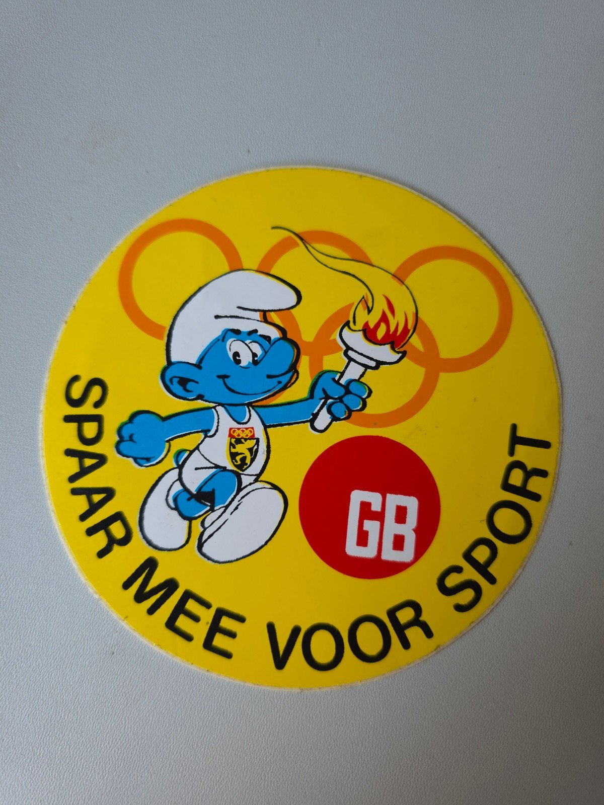 Autocollant Schtroumpf Olympique GB, Verzamelen, Smurfen, Verzenden, Zo goed als nieuw, Overige Smurfen, Overige typen