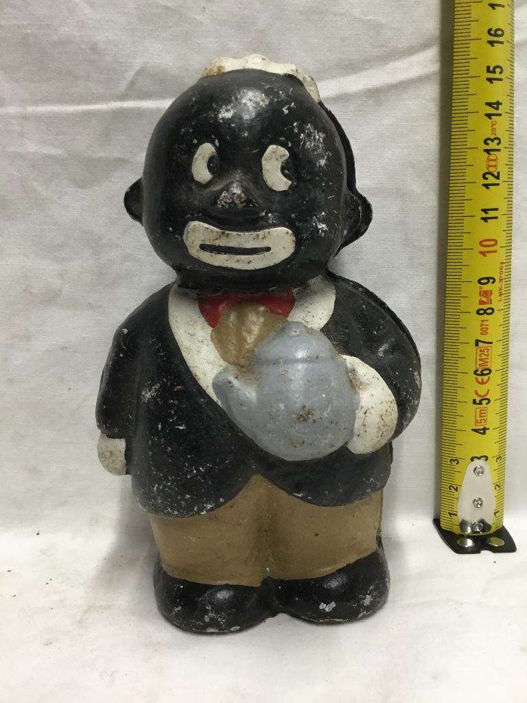 Oud gietijzeren spaarvarken met een koffiepot, Ophalen of Verzenden, Gebruikt, Metaal of Blik