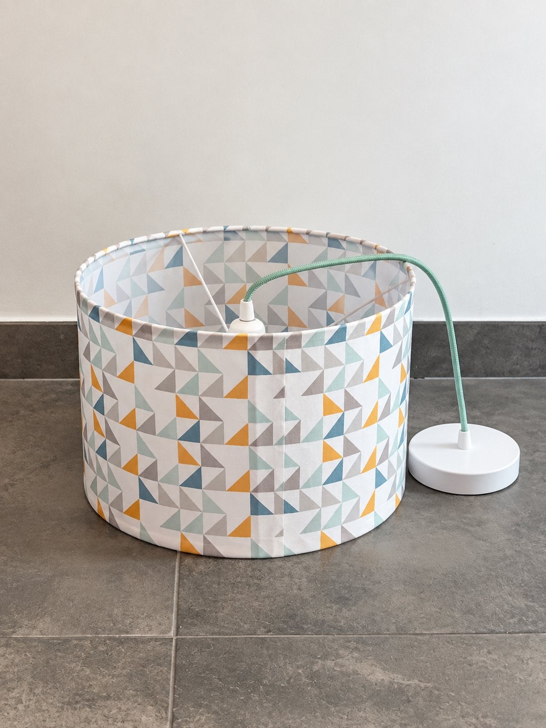 Mooie hanglamp / lampenkap kinderkamer – geometrisch patroon, Enlèvement, Comme neuf, Bleu, Suspension