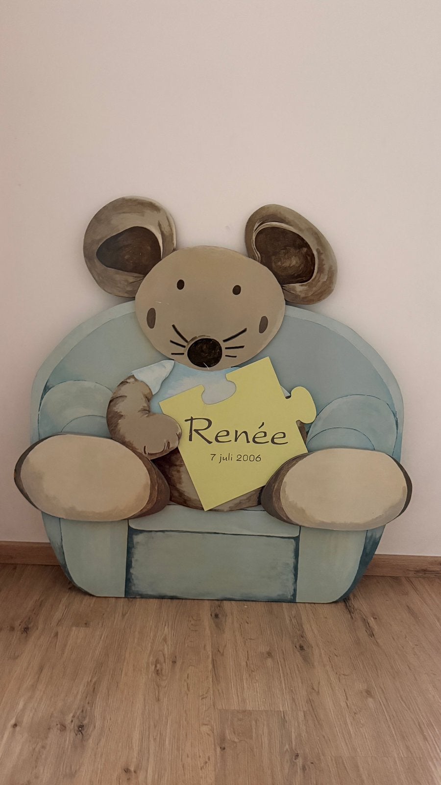 Geboortebord muis en bijpassende knuffel, Kinderen en Baby's, Ophalen, Gebruikt, Geboortebord