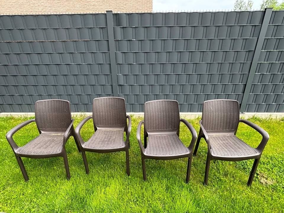 Lot de 4 Chaises de Jardin aspect Résine Tressée, Tuin en Terras, Tuinstoelen, Ophalen, Gebruikt, Plastic, Stapelbaar