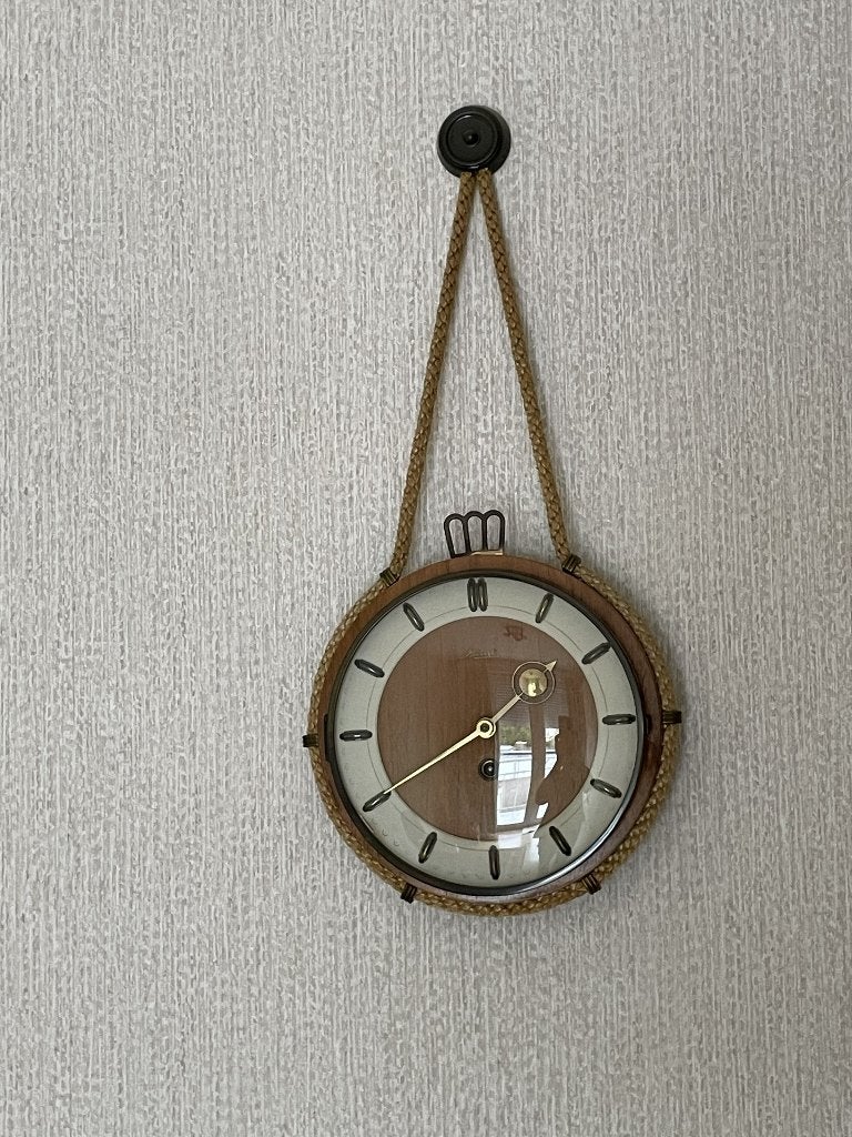Vintage Kienzle wandklok met koord, jaren 50-60, mechanisch, Antiek en Kunst, Ophalen