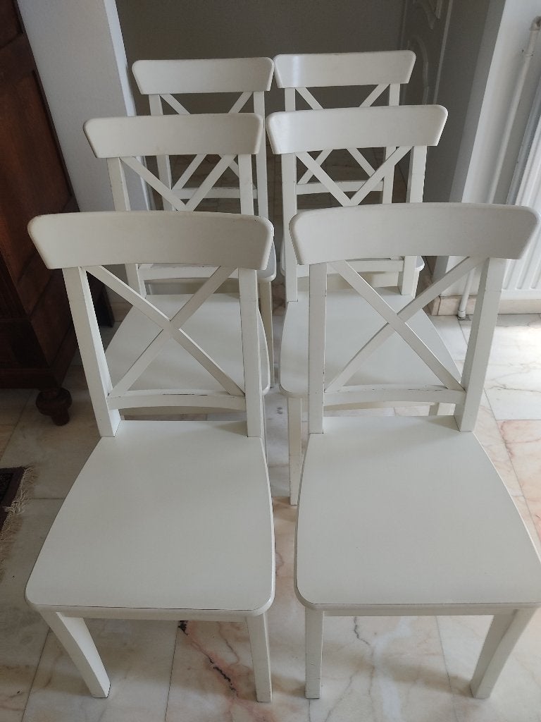 Ensemble de 6 chaises de salle à manger ROSENTORP, Maison & Meubles, Chaises, Bois, Blanc, Enlèvement