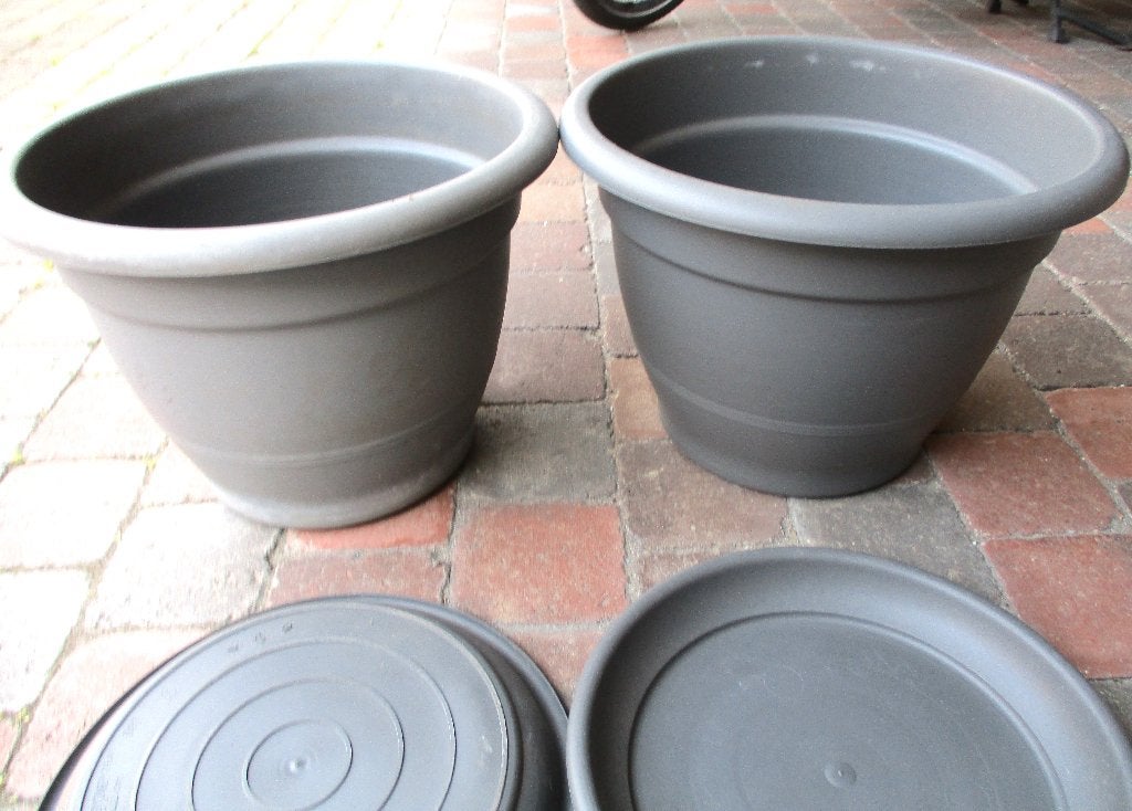 Grandes jardinières/bacs à fleurs ronds gris avec bol, Enlèvement ou Envoi, Rond, Comme neuf, Intérieur