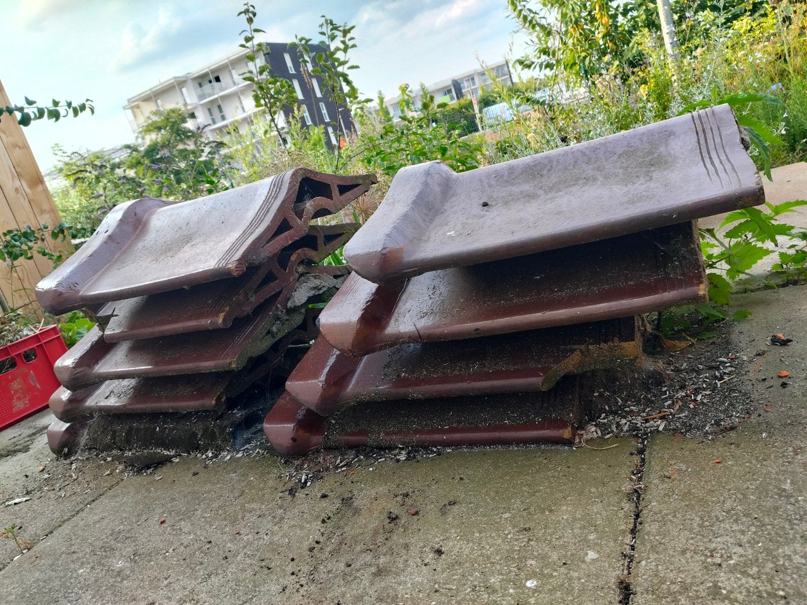 Dekstenen 9 stuks geglazuurde keramiek muurkap bruin, Ophalen, Gebruikt, Minder dan 5 m², Dakpannen