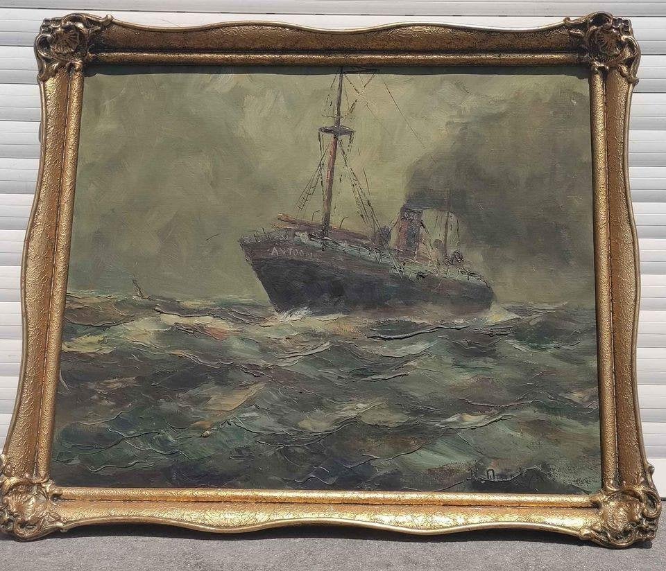 Huile sur toile marine signe robert quintyn, Antiquités & Art, Art | Peinture | Classique, Enlèvement ou Envoi