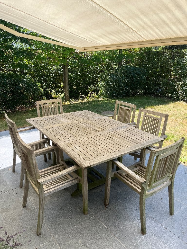 Tuintafel met stoelen, Tuin en Terras, Tuintafels, Ophalen, Gebruikt, Rechthoekig, Hout