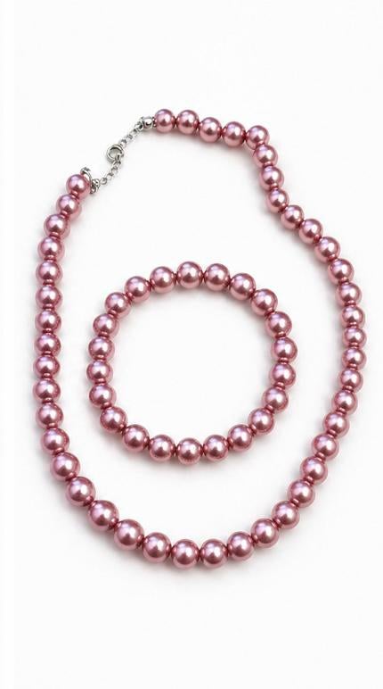 Parelketting & armband, Bijoux, Sacs & Beauté, Colliers, Enlèvement ou Envoi, Rose, Comme neuf, Autres matériaux