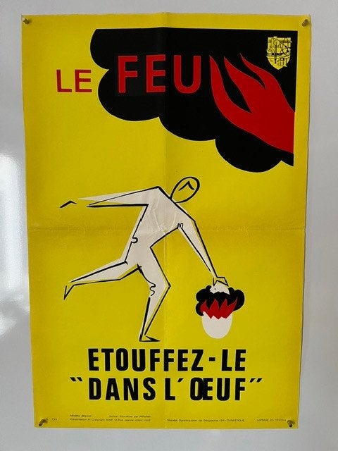 Franse industriële veiligheidsaffiche, smoor kleine brandjes, Ophalen