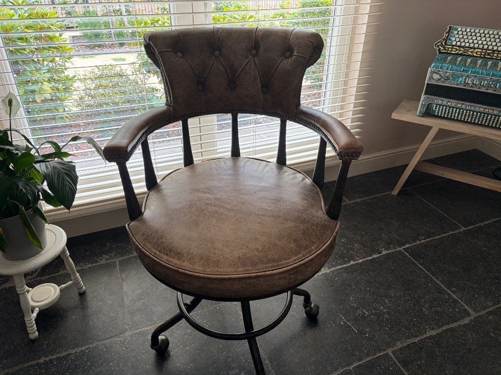 Klassieke Bureaustoel Chesterfield, Ophalen, Zo goed als nieuw, Bruin, Bureaustoel