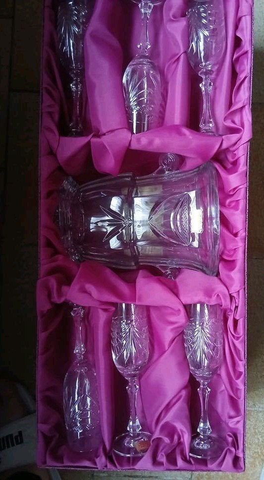 Coffret Cristal de Lorraine – 6 Flûtes et Seau à Champagne a, Antiquités & Art, Enlèvement