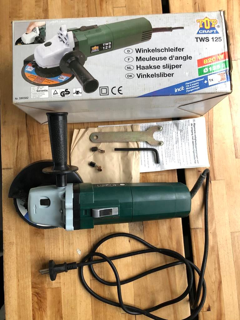 Top Craft TWS 125 Haakse Slijper (820W) + Accessoires, Ophalen, Zo goed als nieuw