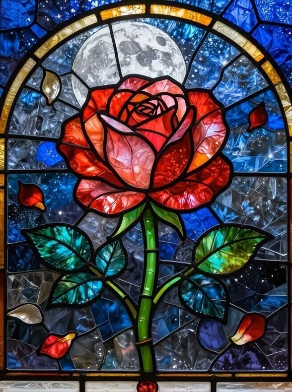 nr 68 Diamond Painting roos glas in lood 50x40cm (vierkant), Verzenden, Nieuw, Meerkleurig, Natuur en Bloemen