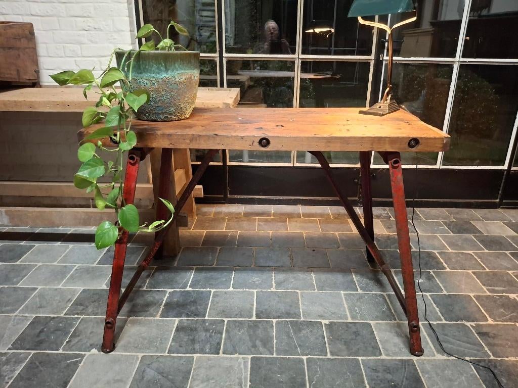 Industriëel tafeltje, werktafel, side table, Antiek en Kunst, Ophalen