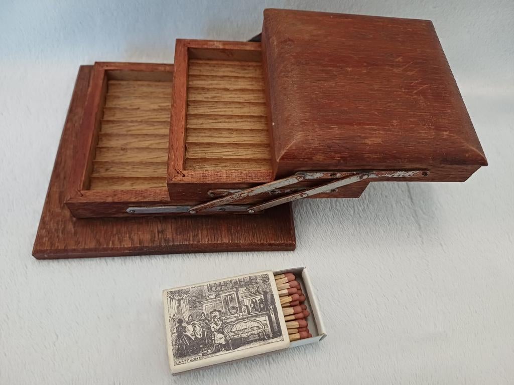 Présentoir à cigarettes vintage en bois extensible + boîte d, Enlèvement ou Envoi