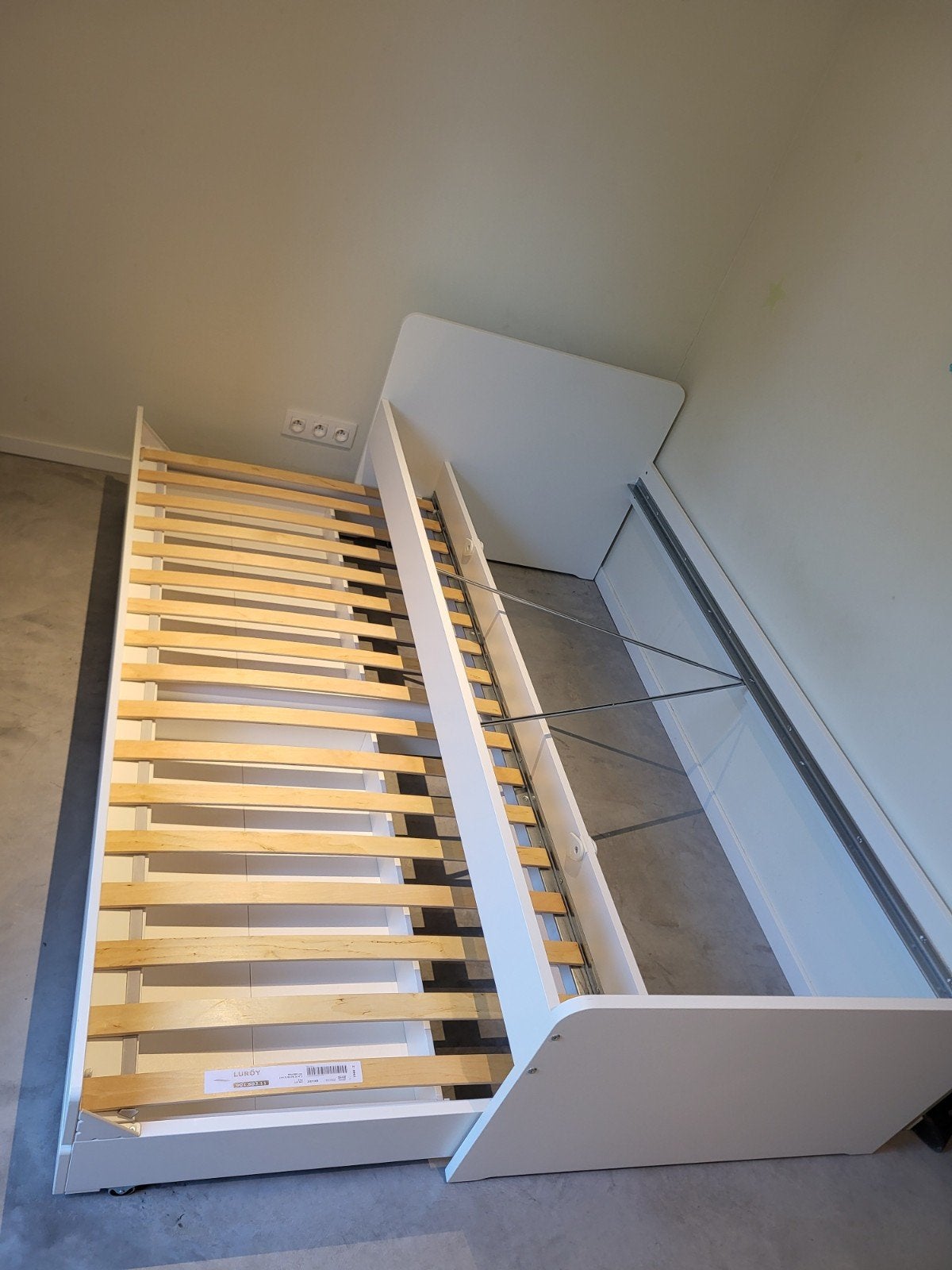 1-persoonsbed met onderbed en opbergerschuiven, Ophalen, 90 cm, Eenpersoons, Wit