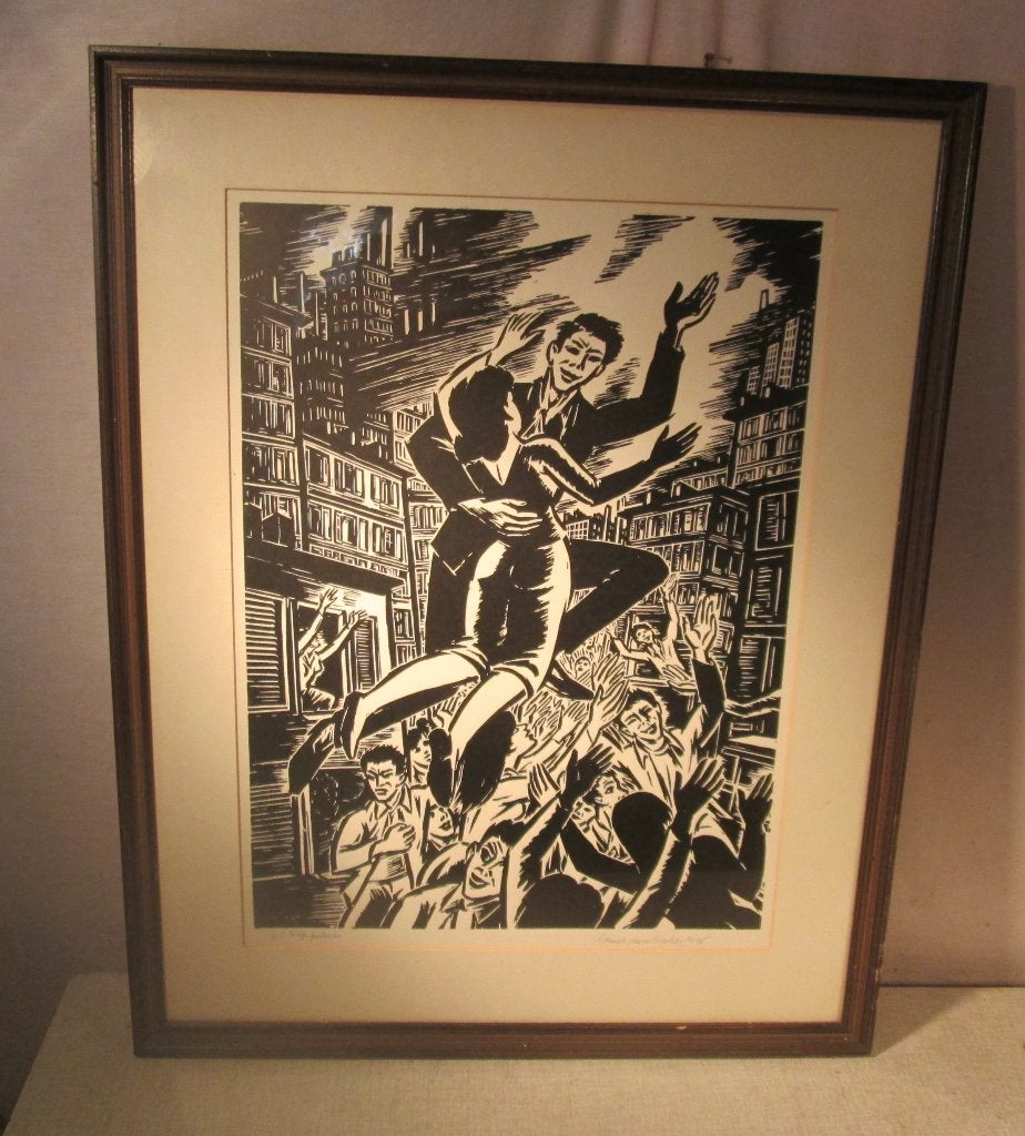 Belle lithographie « Happy Rising Up » - Signée -74x59, Enlèvement ou Envoi