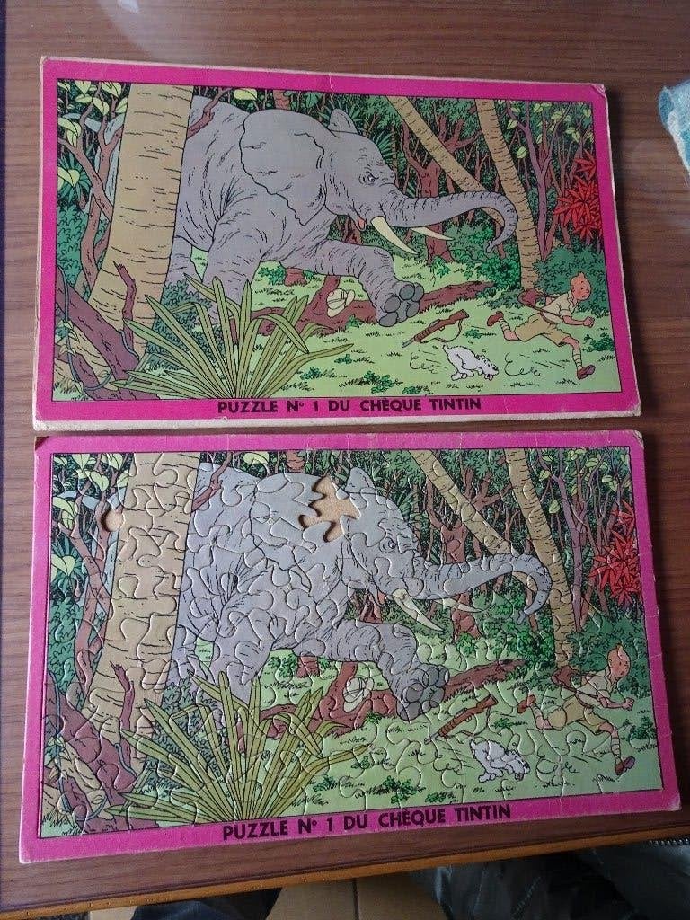 Puzzel nr. 1 van Cheque Tintin - De olifant, Verzamelen, Ophalen of Verzenden, Kuifje, Gebruikt, Boek of Spel