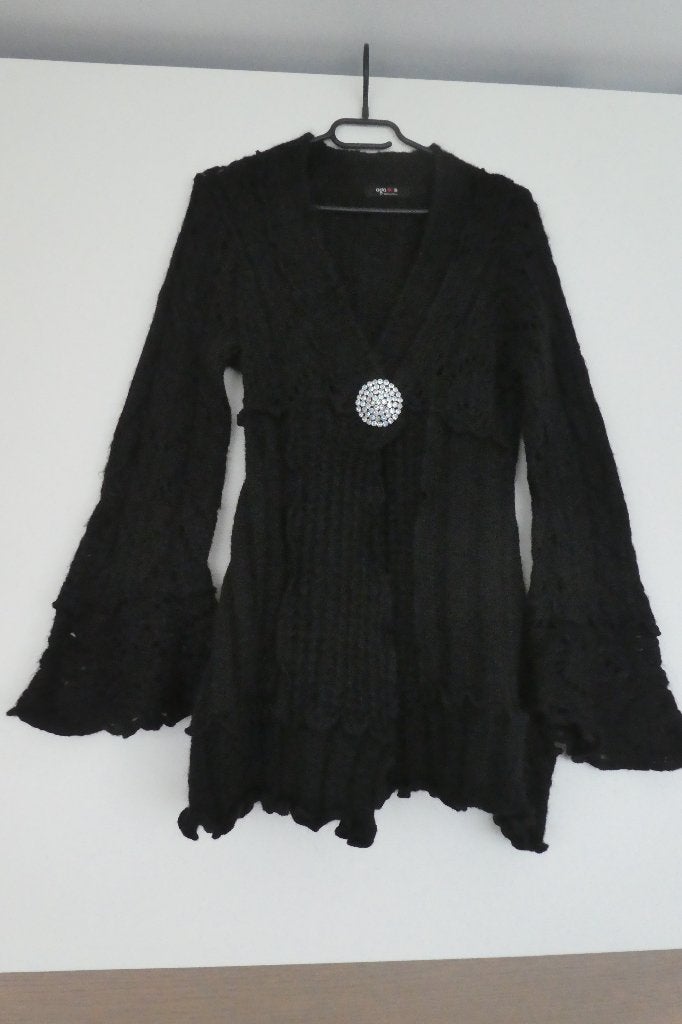 Superbe Gilet Crochet Noir Fermeture Broche en Strass, Kleding | Dames, Ophalen, Nieuw, Maat 38/40 (M), Zwart