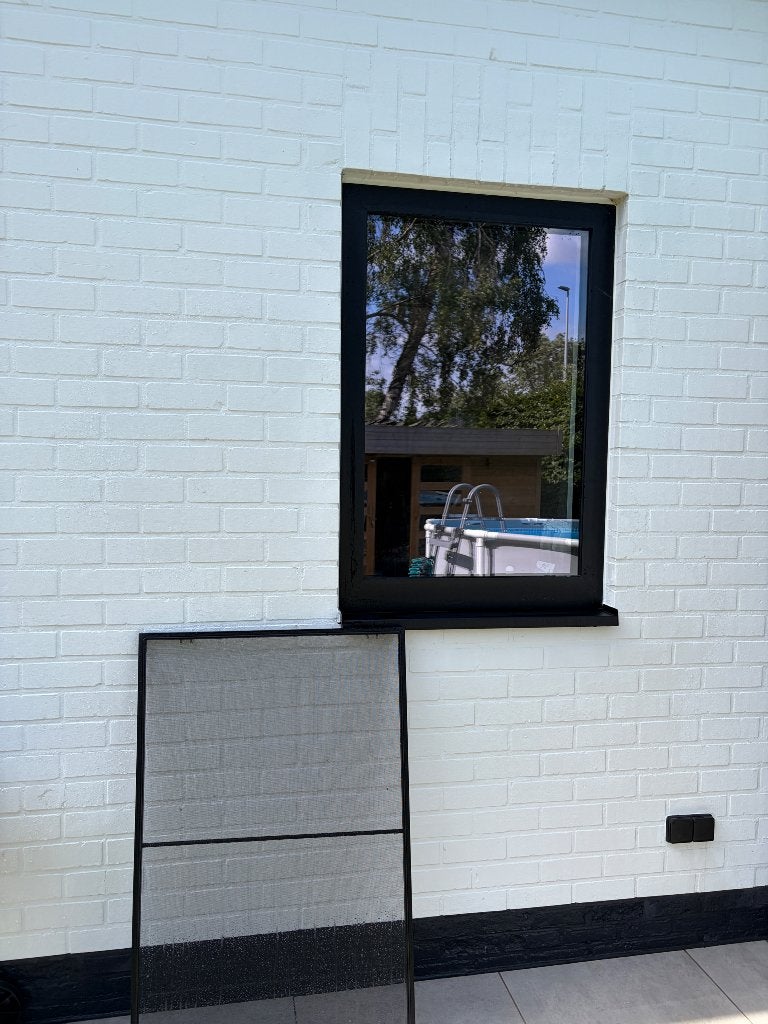 Zwart aluminium raam Profel inclusief vliegenraam, Ophalen, Gebruikt, Aluminium, Inclusief glas
