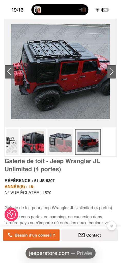 Galerie de toit - Jeep Wrangler JL Unlimited (4 portes), Enlèvement, Utilisé, Pièce
