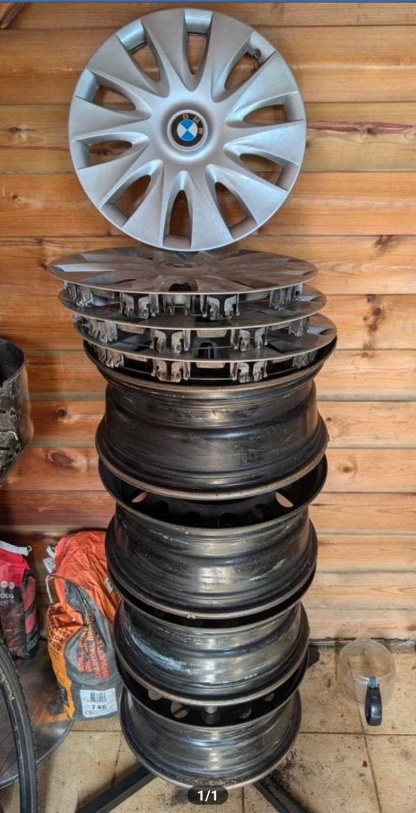 Originele BMW wieldoppen + stalen velgen 16 inch, Ophalen