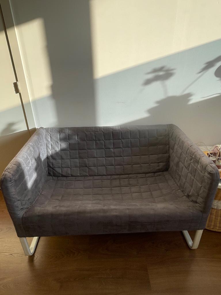 Zetel 2 persoons, velvet grijs, 75 à 100 cm, Moins de 150 cm, Banc droit, Comme neuf